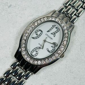 Chicos Bracelet Rhinestone Bezel Dial 33mm Oval Silver Tone 8" New Battery